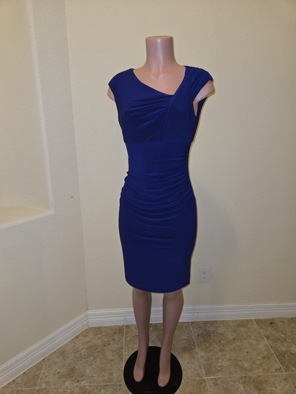 Lauren Ralph Lauren Royal Blue Ruched Cap Sleeve Sheath Dress
